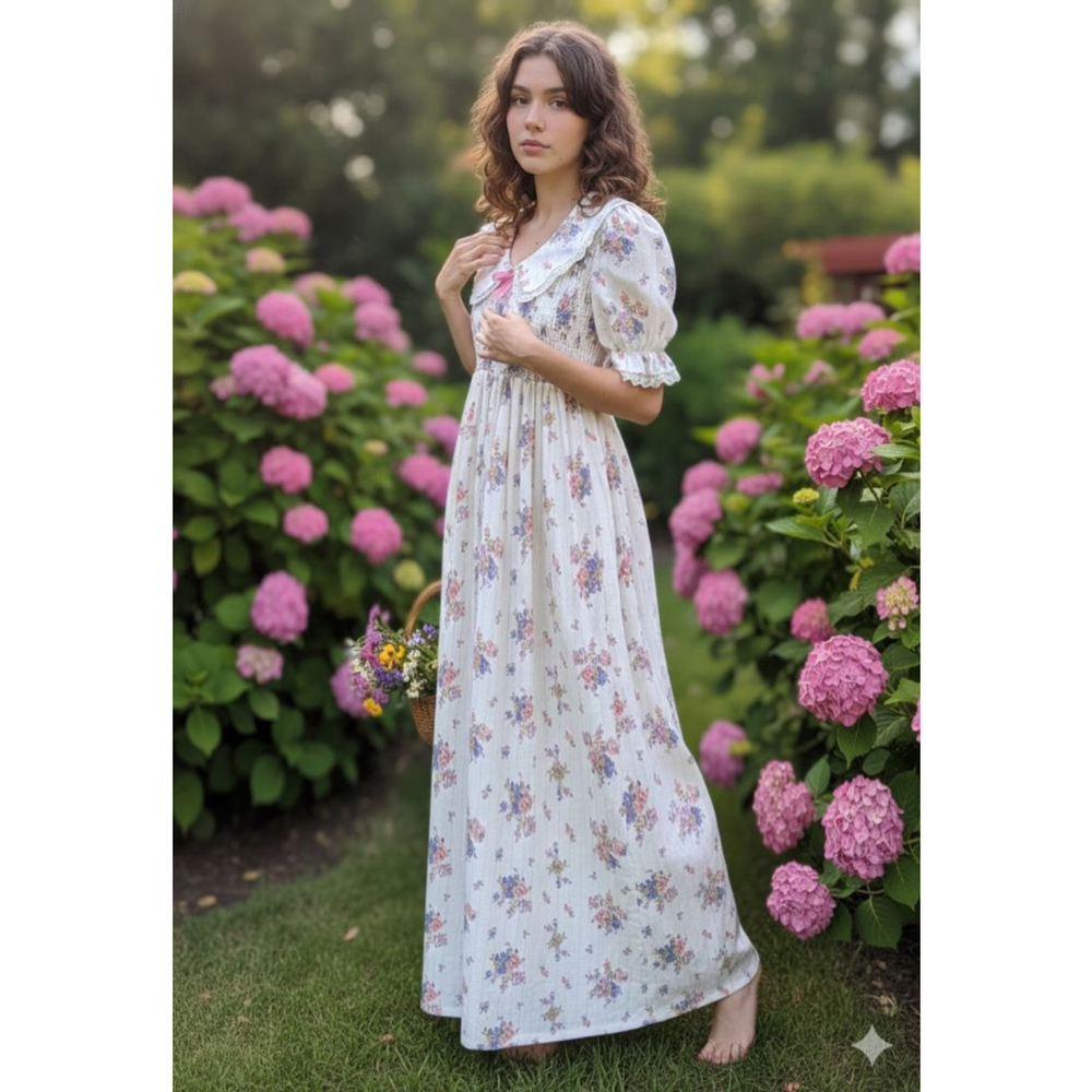 Vintage 1960s Prairie Romance Flower Boho Dress